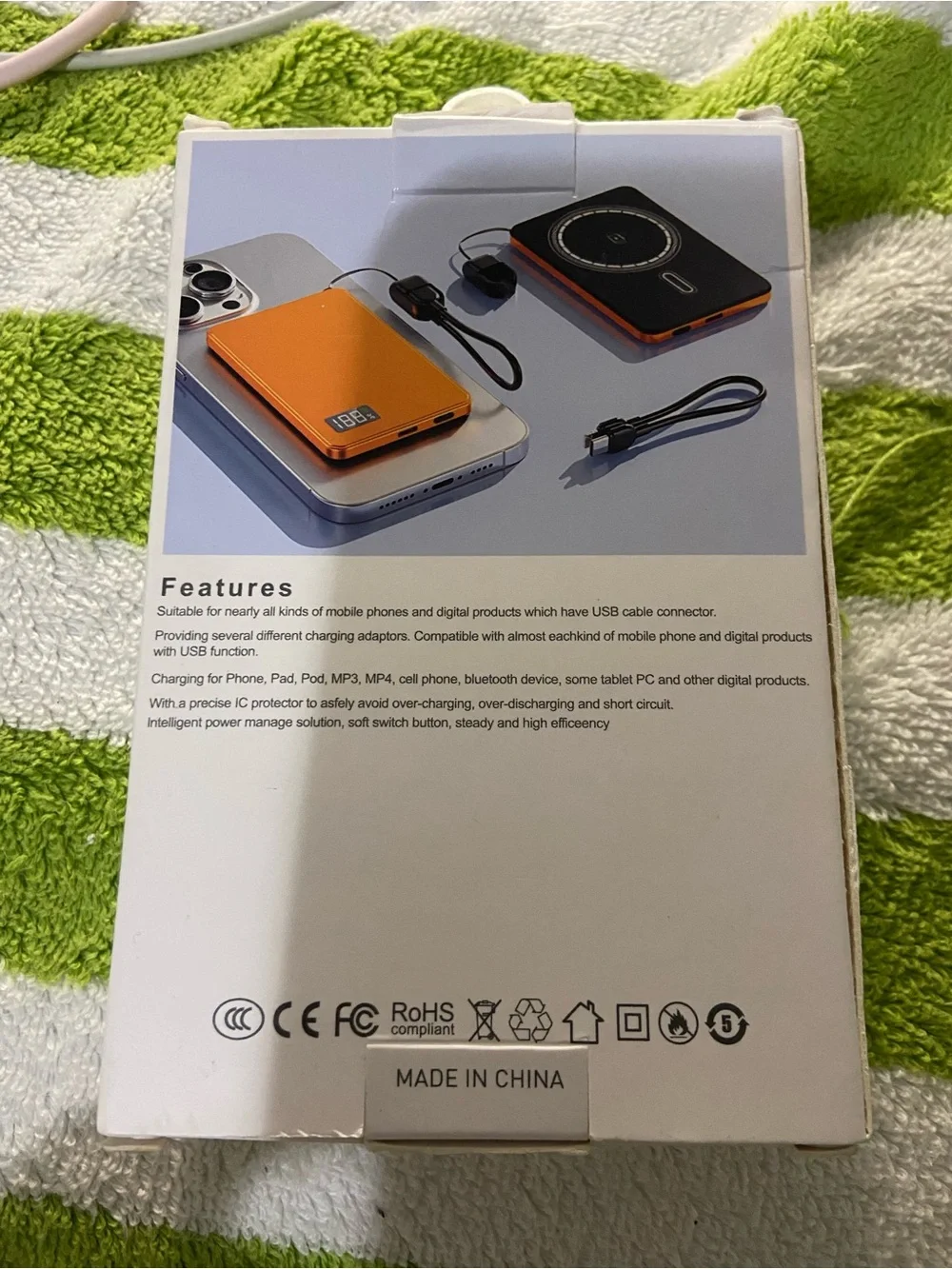 10000mAh Qi2 Magnetic Wireless Power Bank 120W USB-C/USB-A Orange/Black